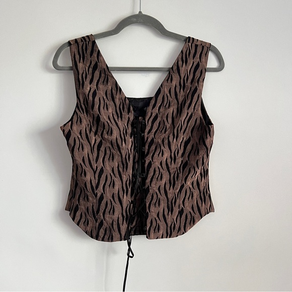 Bee Collection Y2K Lace Up Corset Vest Brown Black Animal Print Top - Picture 6 of 12